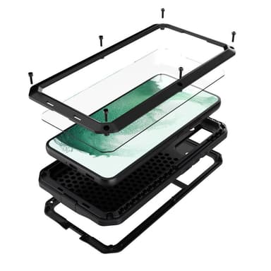 Samsung Galaxy S22 Silikonmetall Hybrid Deksel Herdet Glass Anti-støv