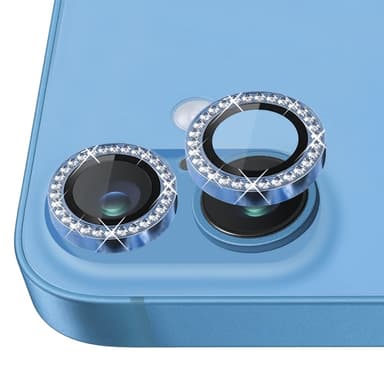 NORTHJO kameralinsedeksel med rhinestone til iPhone 16/16 Plus, herdet glass - blå