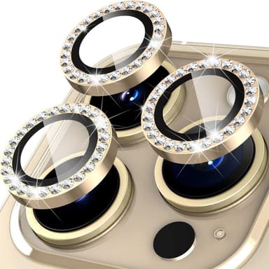 For iPhone 16 Pro 16 Pro Max kameralinsedeksel herdet glass+metallring - gull
