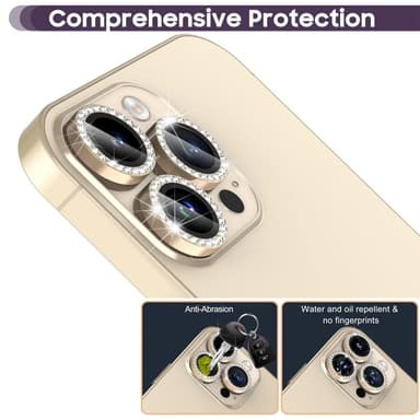 For iPhone 16 Pro 16 Pro Max kameralinsedeksel herdet glass+metallring - gull