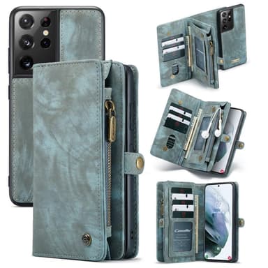 CASEME Samsung Galaxy S21 Ultra Retro Lær Lommebok-deksel - Blå