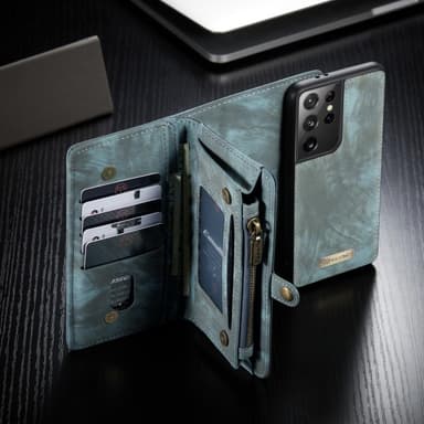 CASEME Samsung Galaxy S21 Ultra Retro Lær Lommebok-deksel - Blå