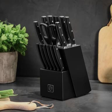 Masterchef Preformance knivsett med 15 kniver i en knivblokk - Svart - Kjent fra MasterChef Norge