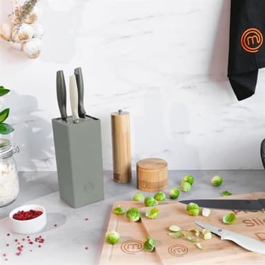 Masterchef Knivsett med 5 kniver i en knivblokk - Grå - Kjent fra MasterChef Norge