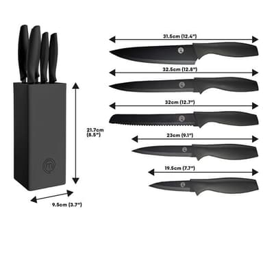 Masterchef Knivsett med 5 kniver i en knivblokk - Kjent fra MasterChef Norge