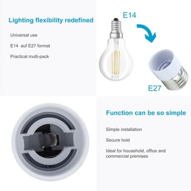 Lampeadapter for omformatering av 4x sett (E27 til E14)