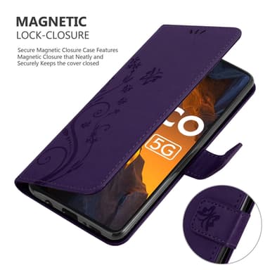 Xiaomi Poco F5 lommebokdeksel Blomster (Lilla)