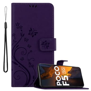 Xiaomi Poco F5 lommebokdeksel Blomster (Lilla)