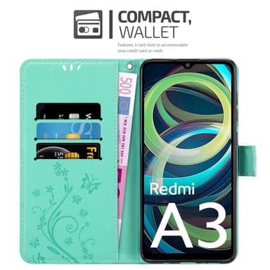 Xiaomi RedMi A3 / A3X lommebokdeksel Blomster (Turkis)