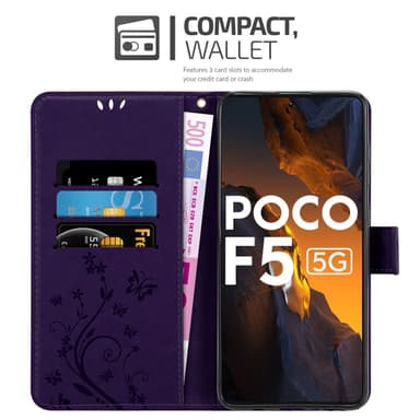 Xiaomi Poco F5 lommebokdeksel Blomster (Lilla)