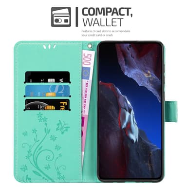 Xiaomi Poco F5 Pro lommebokdeksel Blomster (Turkis)
