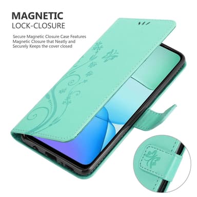 Xiaomi RedMi 13 4G lommebokdeksel Blomster (Turkis)
