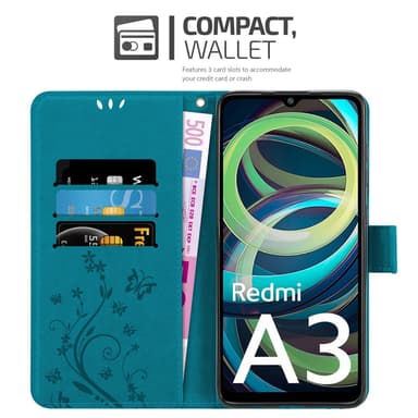 Xiaomi RedMi A3 / A3X lommebokdeksel Blomster (Blå)