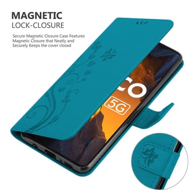 Xiaomi Poco F5 lommebokdeksel Blomster (Blå)