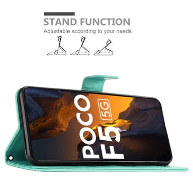 Xiaomi Poco F5 lommebokdeksel Blomster (Turkis)