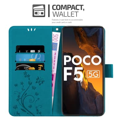 Xiaomi Poco F5 lommebokdeksel Blomster (Blå)