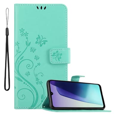 Xiaomi RedMi 14C lommebokdeksel Blomster (Turkis)