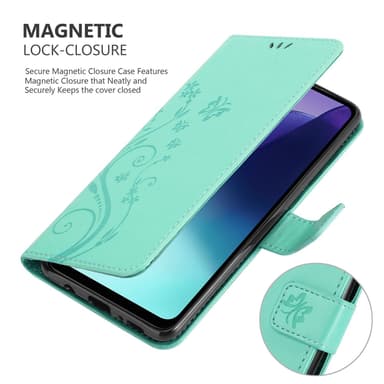 Xiaomi RedMi 14C lommebokdeksel Blomster (Turkis)