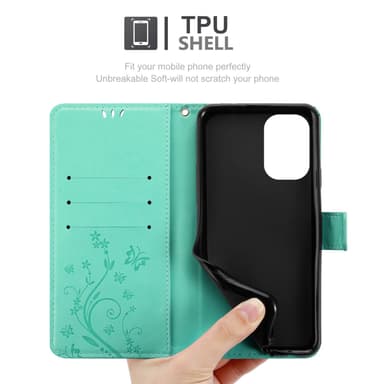 Xiaomi Poco F5 lommebokdeksel Blomster (Turkis)