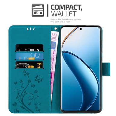 Realme 12 Pro lommebokdeksel Blomster (Blå)