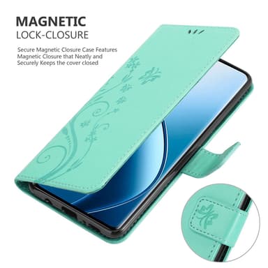 Realme 12 Pro lommebokdeksel Blomster (Turkis)