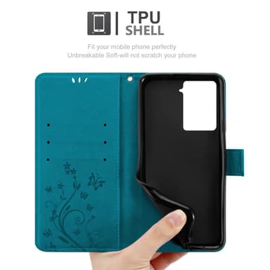 HTC U23 PRO lommebokdeksel Blomster (Blå)