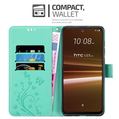 HTC U23 PRO lommebokdeksel Blomster (Turkis)