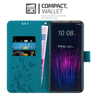 HTC U24 PRO lommebokdeksel Blomster (Blå)