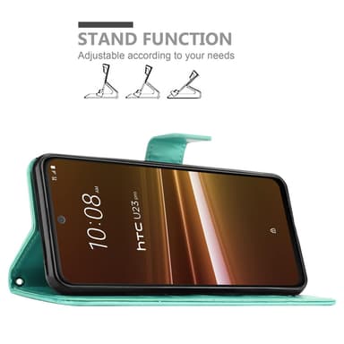 HTC U23 PRO lommebokdeksel Blomster (Turkis)