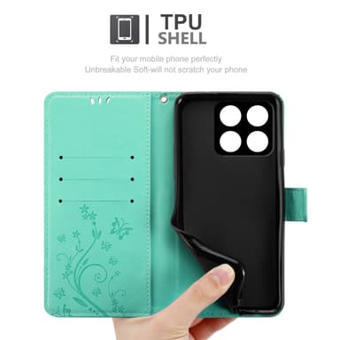 ZTE Blade A35 / A55 lommebokdeksel Blomster (Turkis)