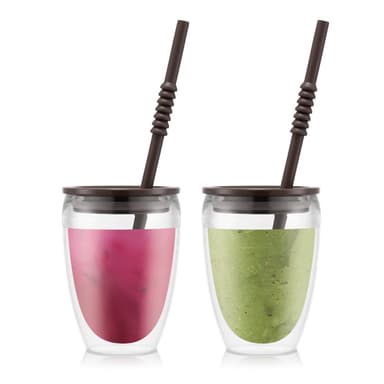 Bodum 2 stk, plast, doble vegger, 0,3 l, med lokk og sugerør PAVINA TO GO 0.3 L