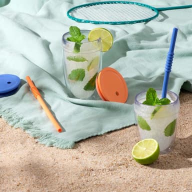 Bodum 2 stk, plast, doble vegger, 0,3 l med lokk og sugerør PAVINA TO GO 0.3 L