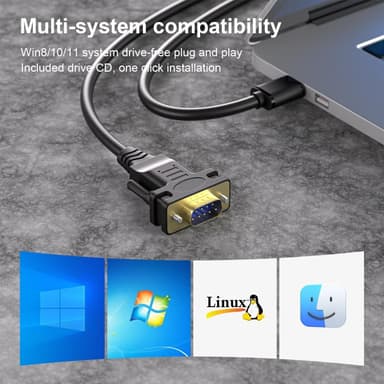 USB-A til RS232 DB9 han-kabel for serielle enheter med FTDI-chipset