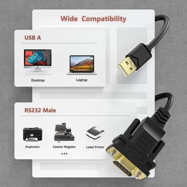 USB-A til RS232 DB9 han-kabel for serielle enheter med FTDI-chipset