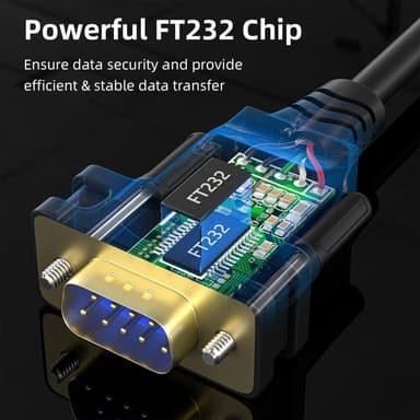 USB-A til RS232 DB9 han-kabel for serielle enheter med FTDI-chipset