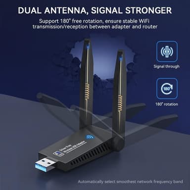 NÖRDIC WIFI6 Bluetooth 5.0 trådløs USB 3.0-adapter Dual Band 2.4/5.8GHz 1300Mbps