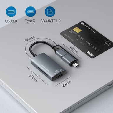 NÖRDIC USB-A, USB-C Kortleser 2 Spor SD4.0, MicroSD4.0 UHS-II