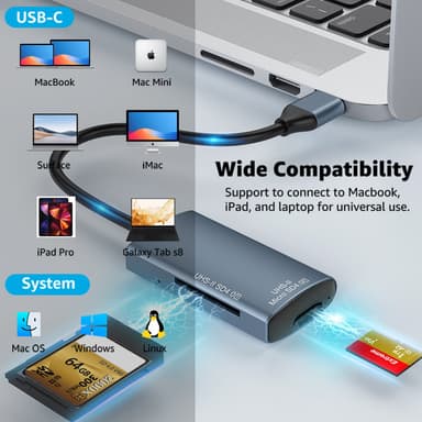 NÖRDIC USB-A, USB-C Kortleser 2 Spor SD4.0, MicroSD4.0 UHS-II