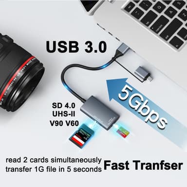 NÖRDIC USB-A, USB-C Kortleser 2 Spor SD4.0, MicroSD4.0 UHS-II