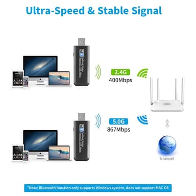 NÖRDIC WIFI6 Bluetooth 5.0 trådløs USB 3.0-adapter Dual Band 2.4/5.8GHz 1300Mbps
