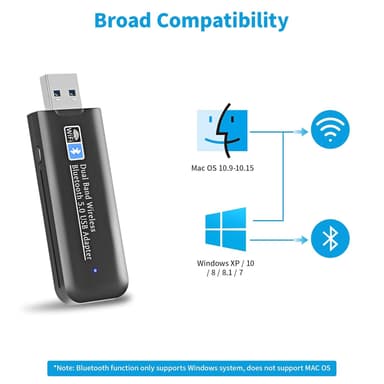 NÖRDIC WIFI6 Bluetooth 5.0 trådløs USB 3.0-adapter Dual Band 2.4/5.8GHz 1300Mbps