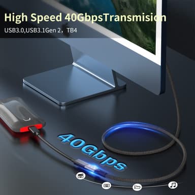 NÖRDIC 1m Thunderbolt 4 forlengelseskabel, USB-C hann til hunn, 240W hurtiglading, 40Gbps, 8K 60Hz