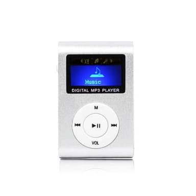 MP3-spiller med LCD-skjerm og MicroSD-leser - kompakt musikkspiller med klips og oppladbart batteri