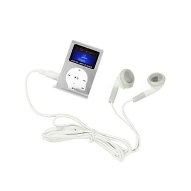 MP3-spiller med LCD-skjerm og MicroSD-leser - kompakt musikkspiller med klips og oppladbart batteri