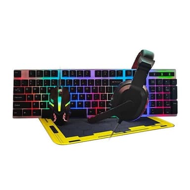 Gaming-sett med LED-tastatur, hodesett, mus og musematte