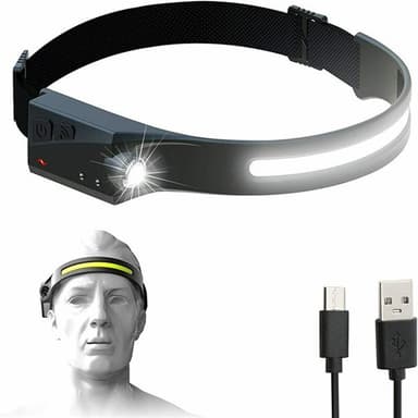 LED Hodelykt med bevegelsessensor - Sort