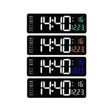Stor digital veggklokke 38 cm - med temperatur, dato og fjernkontroll