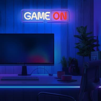 LED Neon Lysskilt ""Game On"" med Dimmer og USB-strømforsyning