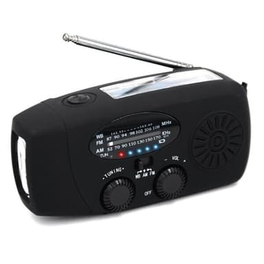 Nødradio med dynamo og solcelle - sveivradio med lommelykt, nødsignal og USB-lading