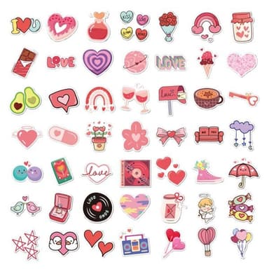 50 store klistremerker i kjærlighetens tegn – Perfekte for Valentinsdag og kjærlighetsgaver
